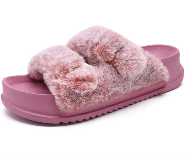 KuaiLu Women's fluff Slippers Pink Size 8