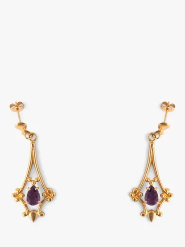 L & T Heirlooms Second Hand 9ct Yellow Gold Amethyst Drop Earrings, Gold - Gold - Female
