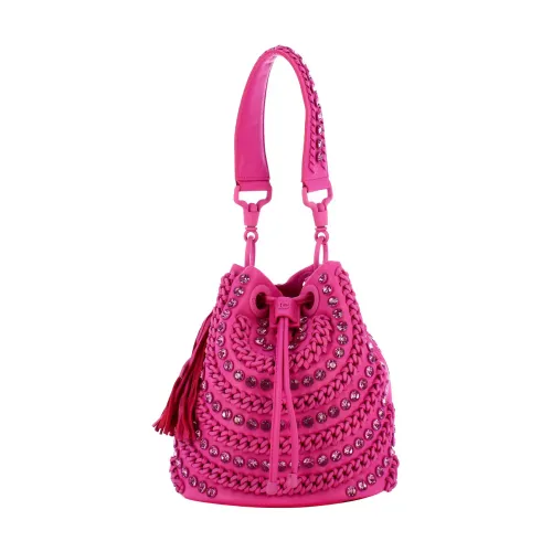 La Carrie , Fuchsia Studded Bucket Bag ,Pink female, Sizes: ONE SIZE