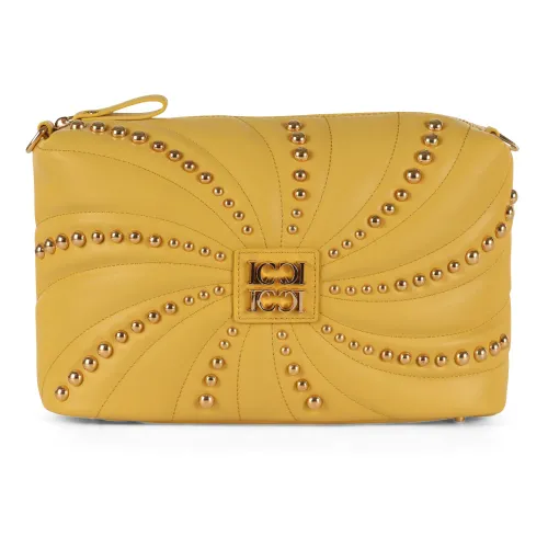 La Carrie , Medium Oyster Studs Shoulder Bag ,Yellow female, Sizes: ONE SIZE
