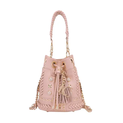 La Carrie , Pink Hammered Bucket Bag with Studs ,Pink female, Sizes: ONE SIZE