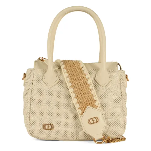 La Carrie , Small Leather Handbag with Zip Closure ,Beige female, Sizes: ONE SIZE