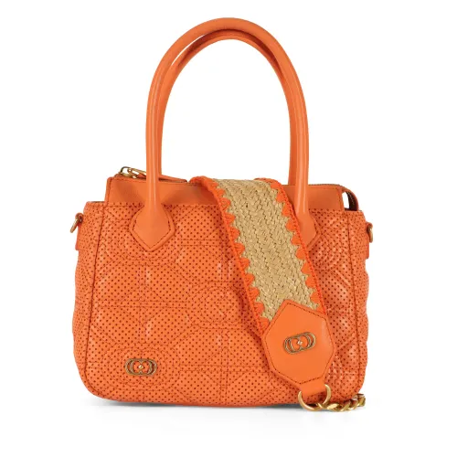 La Carrie , Small Leather Handbag with Zip Closure ,Orange female, Sizes: ONE SIZE