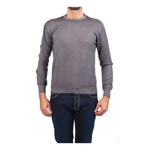 La Fileria , Washed Grey Mens Knit Sweater ,Gray male, Sizes: