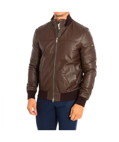 La Martina Mens Leather jacket with stand-up collar RML001-LT103 man - Brown