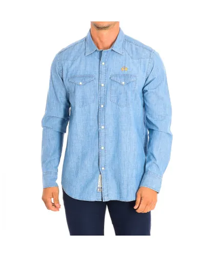 La Martina Mens Long Sleeve Shirt TMC003-DM091 - Blue Cotton