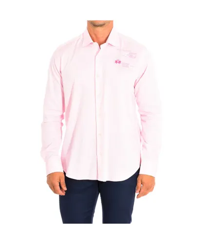 La Martina Mens Long Sleeve Shirt TMC602-OX083 - Pink Cotton