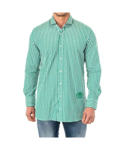 La Martina Mens Long Sleeve Shirt with lapel collar HMCJ06 - Green Cotton