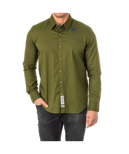 La Martina Mens Long Sleeve Shirt with lapel collar KMC603 - Green Cotton