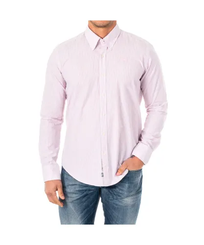 La Martina Mens Long Sleeve Shirt with lapel collar LMC017 - Pink Cotton