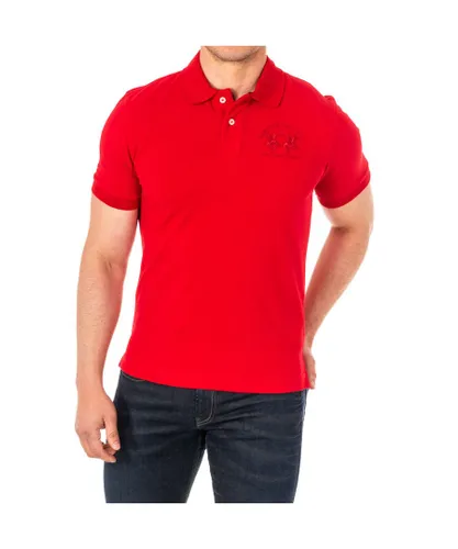 La Martina Mens short-sleeved polo shirt with contrast lapel collar 2MP000 - Red