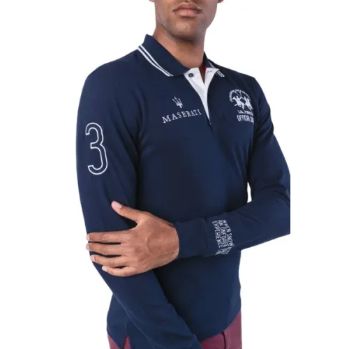 La Martina , Navy &Maserati& Long Sleeve Polo Shirt ,Blue male, Sizes: