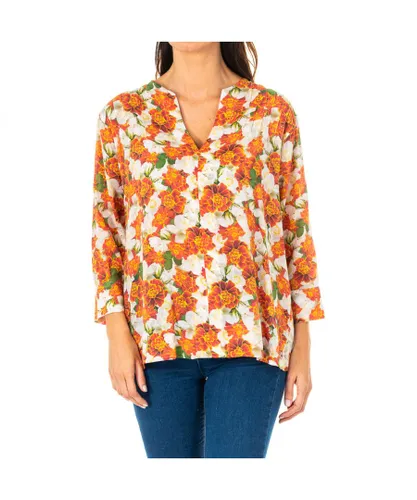 La Martina Womenss 3/4 sleeve blouse with round neck and V opening LWU001 - Multicolour Viscose