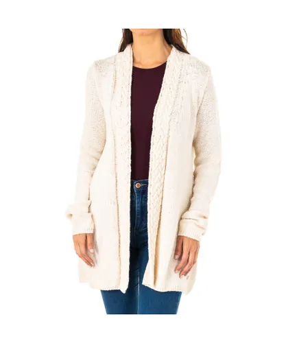 La Martina Womenss long sleeve thick cable knit cardigan LWS008 - Beige Cotton