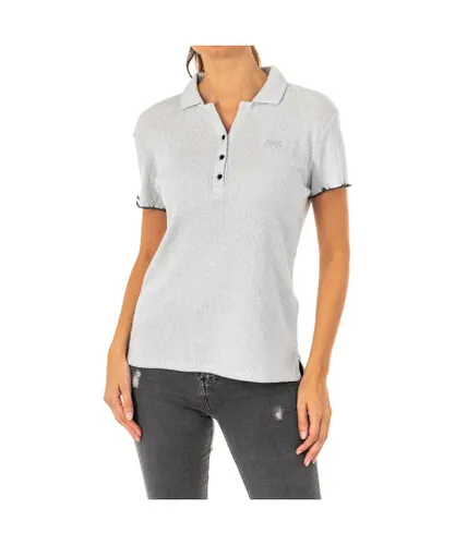 La Martina Womenss shiny effect short-sleeved polo shirt with lapel collar LWP009 - Grey Viscose