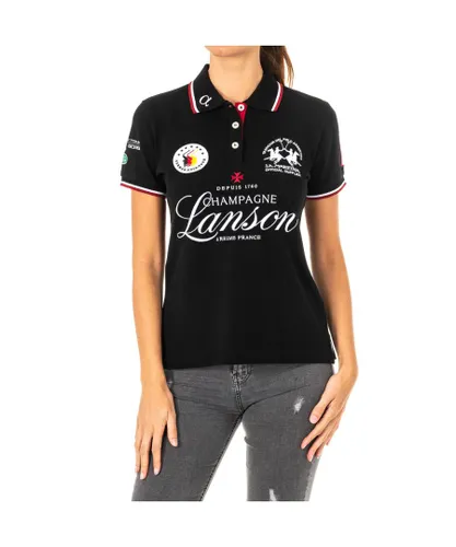 La Martina Womenss short-sleeved polo shirt with lapel collar 2WP160 - Black Cotton