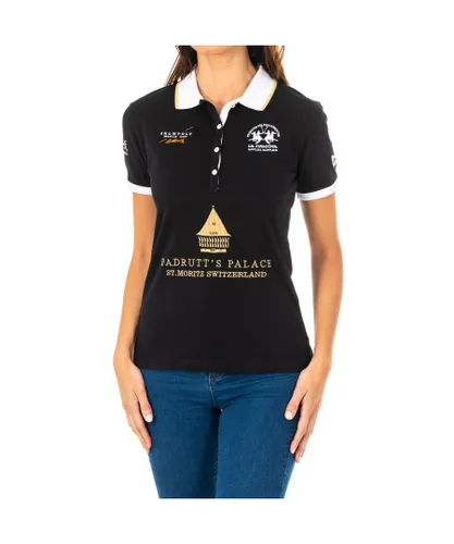 La Martina Womenss short-sleeved polo shirt with lapel collar 2WPH29 - Black Cotton