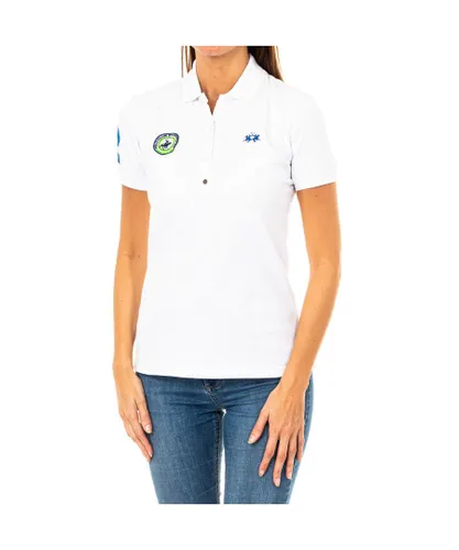 La Martina Womenss short-sleeved polo shirt with lapel collar 2WPH67 - White Cotton