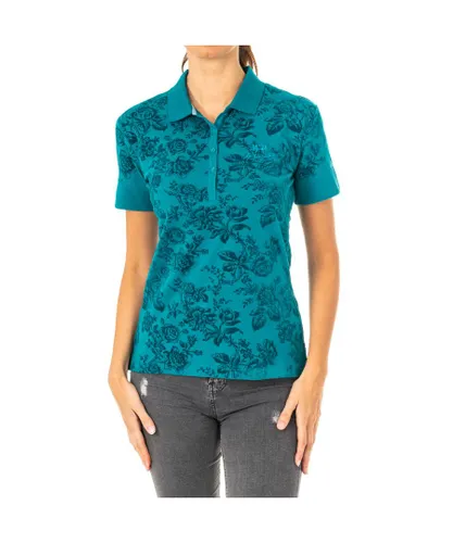La Martina Womenss short-sleeved polo shirt with lapel collar KWP004 - Green Cotton