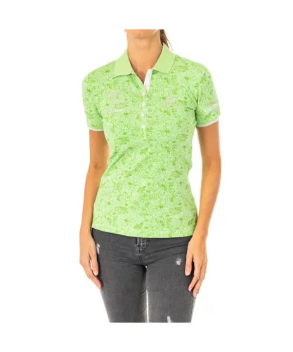 La Martina Womenss short-sleeved polo shirt with lapel collar LWP309 - Green Cotton