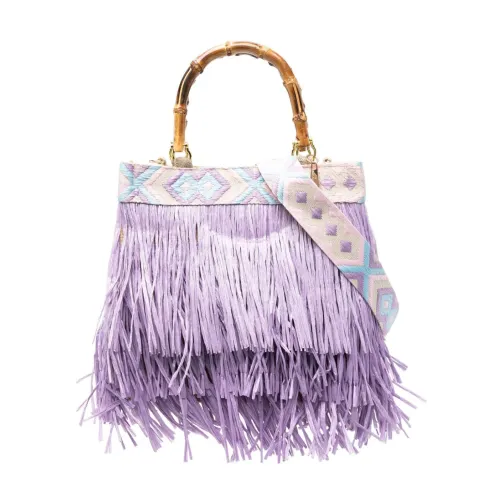 La Milanesa , Lilac Fringe Embroidered Handbag ,Purple female, Sizes: ONE SIZE