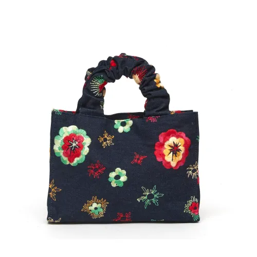 La Milanesa , Square denim handbag with embroidery ,Multicolor female, Sizes: ONE SIZE