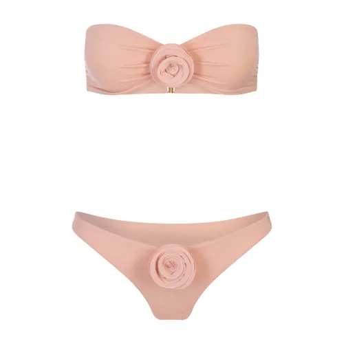 La Revêche , Pink Quartz Bikini Set with Floral Detail ,Pink female, Sizes: