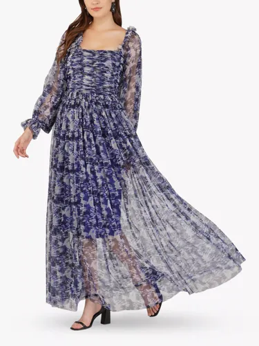Lace & Beads Lana Floral Print Off Shoulder Maxi Dress - Blue - Female