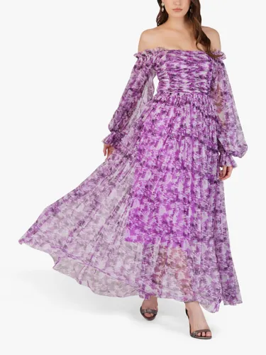 Lace & Beads Lana Floral Print Off Shoulder Maxi Dress - Lavender - Female