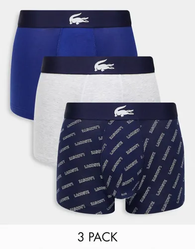 Lacoste 3 pack trunks in navy/grey