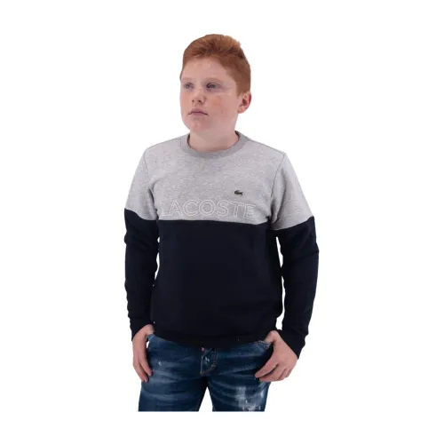 Lacoste , Bicolor Crewneck Sweatshirt with Logo Print ,Gray male, Sizes: