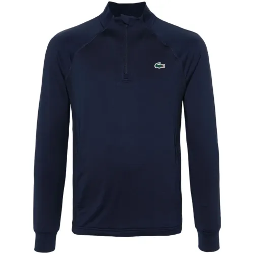 Lacoste , Blue Stretch Sweaters with Mesh Panels ,Blue male, Sizes: