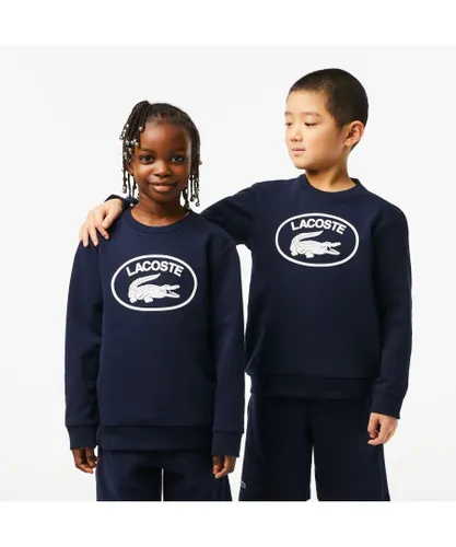Lacoste Boys Boy's Kids Contrast Branded Colourblock Sweatshirt in Navy-White Polycotton
