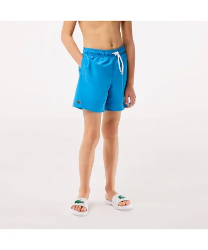 Lacoste Boys Boy's Quick-Dry Solid Swim Shorts in Blue Polyamide