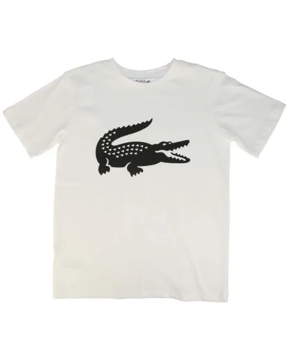 Lacoste Boys Boy's SPORT Tennis Oversized Croc T-Shirt in White Black - Black & Silver Cotton