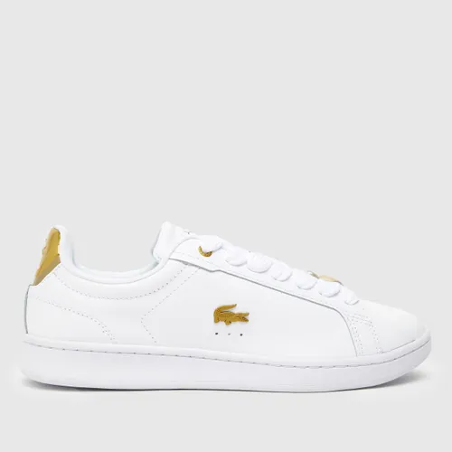 Lacoste Carnaby Pro Leather Trainers In White & Gold