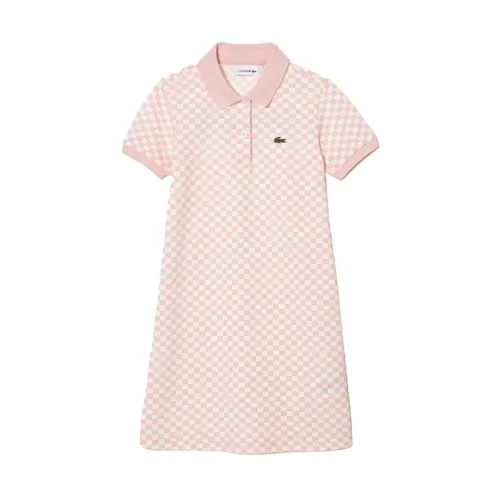 Lacoste , Chess Pattern Short Sleeve Polo Dress ,Pink female, Sizes: