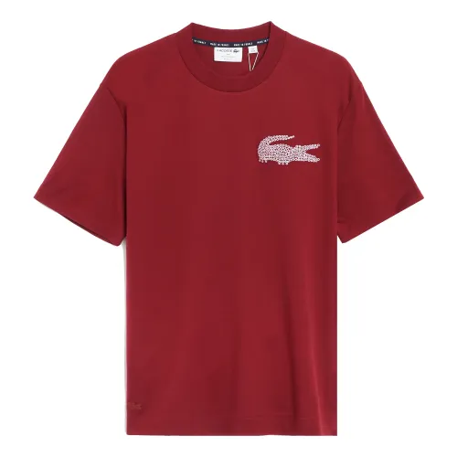 Lacoste , Eco-Friendly Cotton T-Shirt with Embroidered Crocodile ,Red male, Sizes: