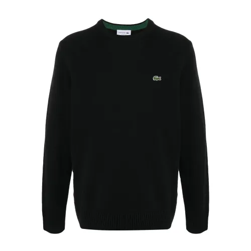 Lacoste , Embroidered Logo Knit Sweater ,Black male, Sizes: