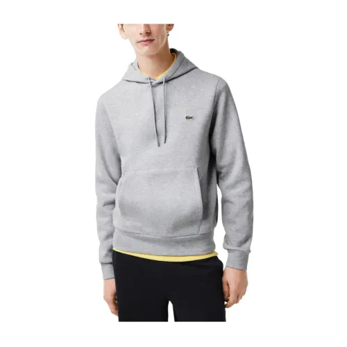 Lacoste , Gray Hooded Sweatshirt ,Gray male, Sizes: