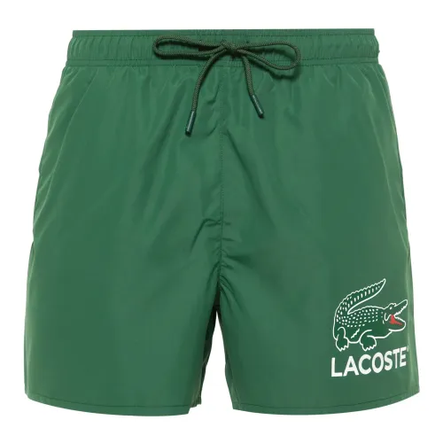Lacoste , Green Logo Print Swim Shorts ,Green male, Sizes: