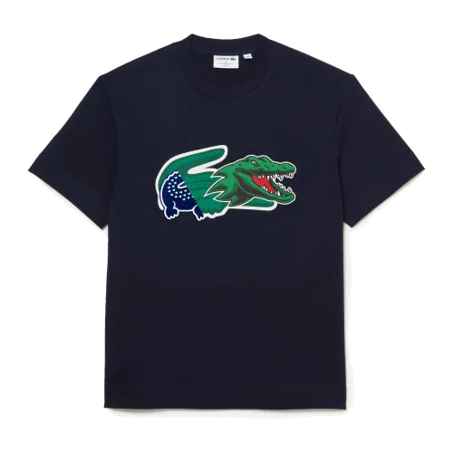Lacoste , Holiday Crocodile Print Tee ,Blue male, Sizes: