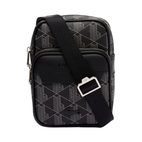 Lacoste , Iconic Monogrammed Blend Shoulder Bag ,Black male, Sizes: ONE SIZE