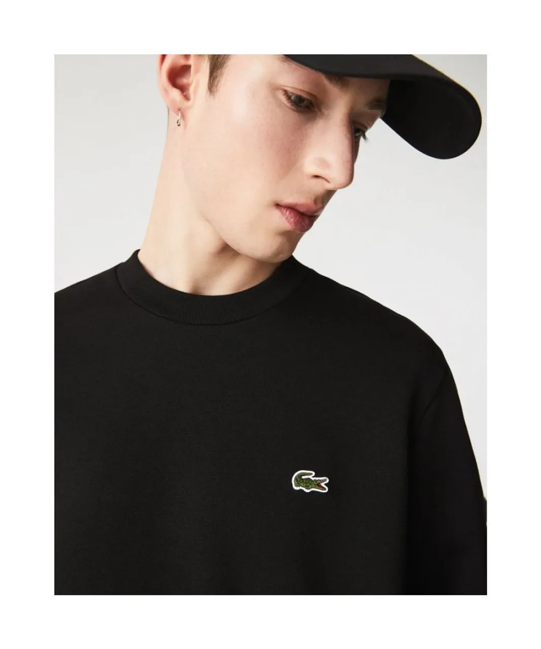 Lacoste Mens Brand Logo Solid Black Pullover Cotton