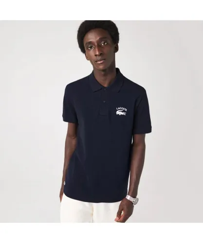 Lacoste Mens Branded Stretch Cotton Polo Shirt in Navy