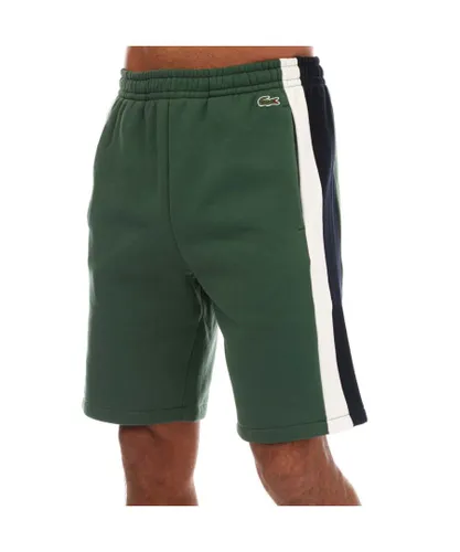 Lacoste Mens Brushed Fleece Colourblock Shorts in Green blue Cotton