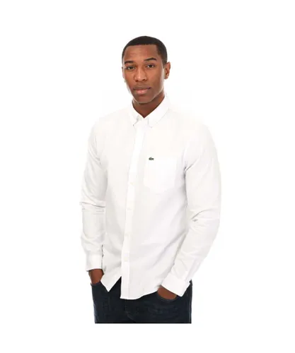 Lacoste Mens Buttoned Collar Oxford Shirt in White Cotton