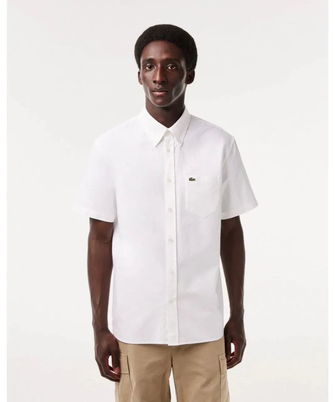 Lacoste Mens Casual Short Sleeve Woven Shirt - White