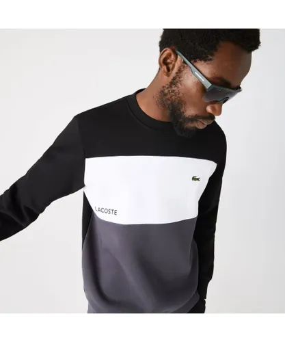 Lacoste Mens Colour Block Sweatshirt in Black-White Cotton