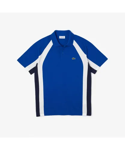 Lacoste Mens Cotton Mini-Pique Colourblock Polo Shirt in blue navy